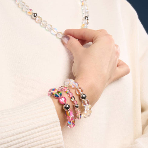 Ultraviolett | Silber | Galaxie Glas Makramee Perlen Armband